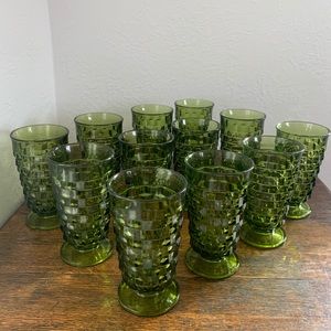 Vintage Whitehall Indiana Avocado Green Glasses, 6